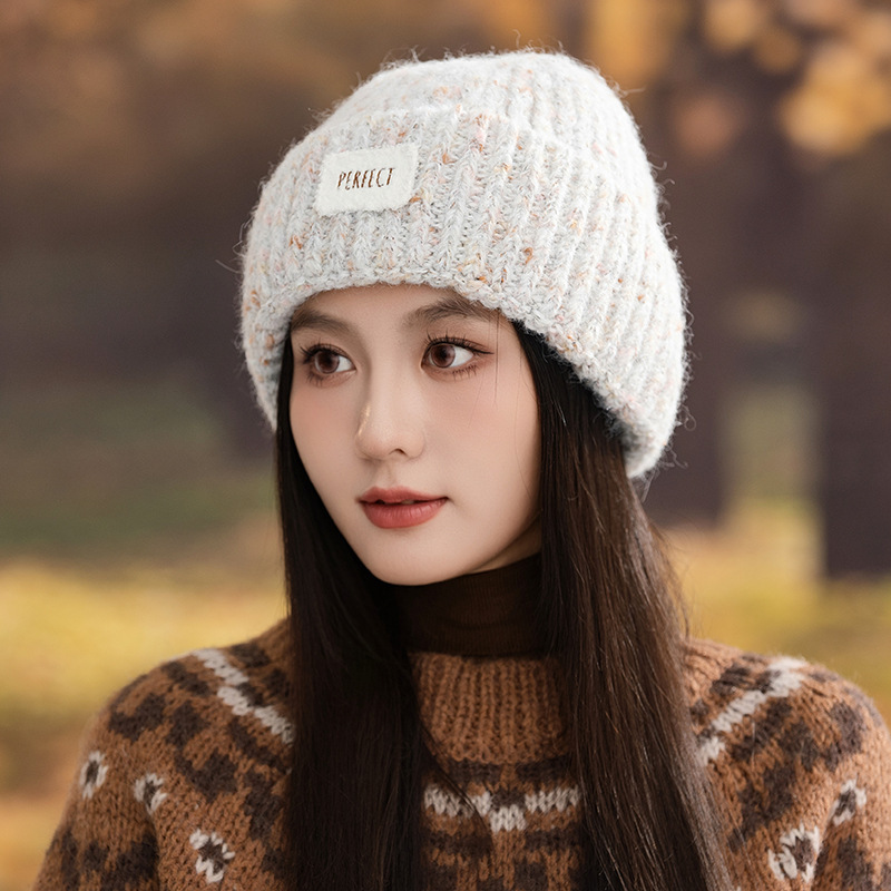 帽子女秋冬布标彩色豆豆针织帽显脸小韩版百搭防寒保暖护耳毛线帽|undefined