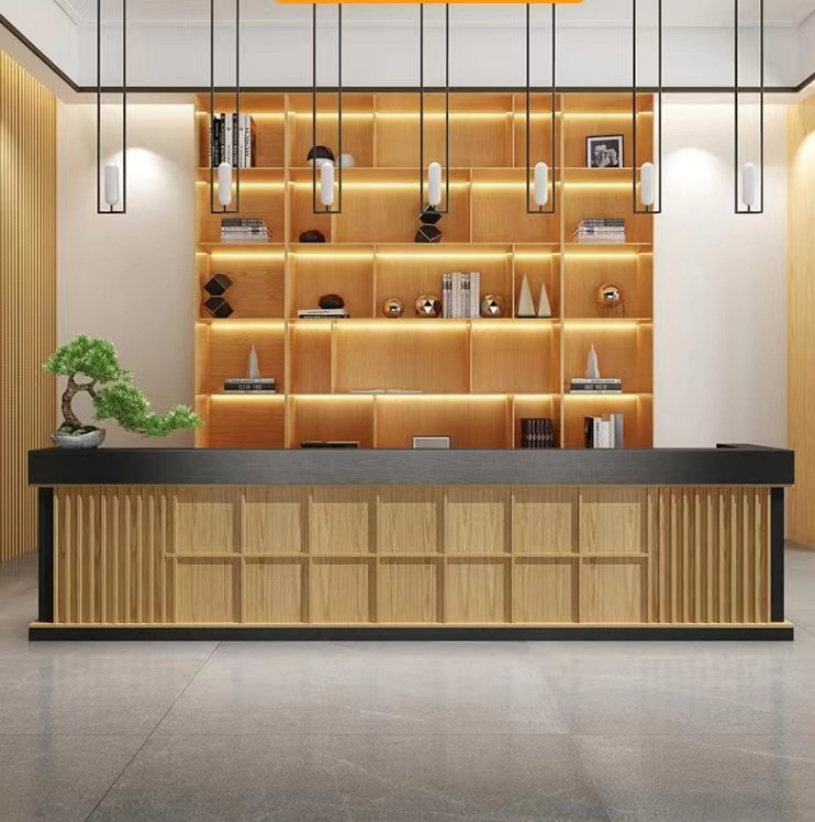 新中式收银台吧台公司前台接待台迎宾台采耳店理发店美容院收银台