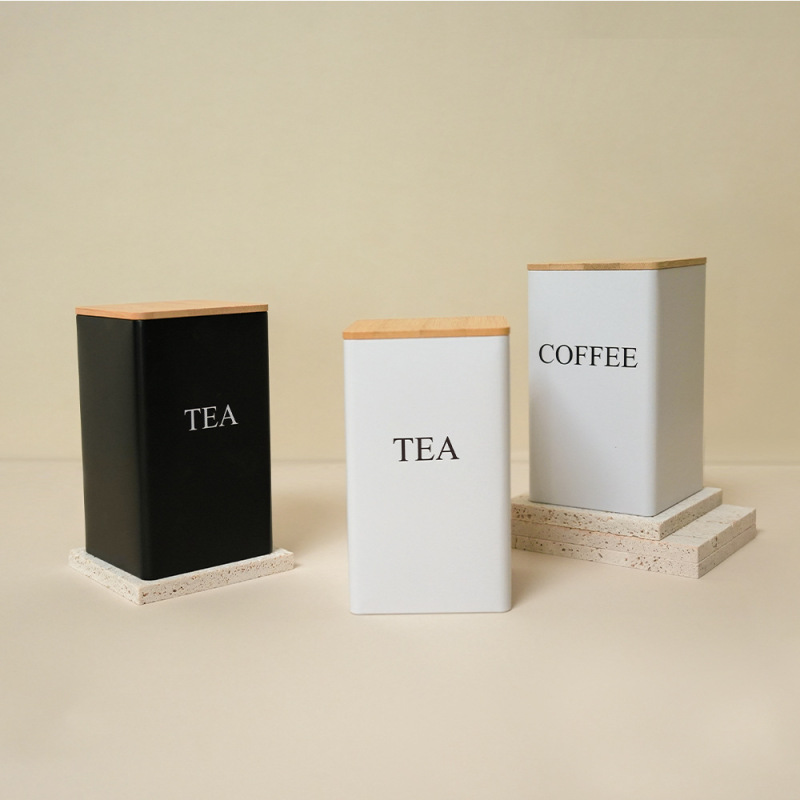 ヨーロッパとアメリカンスタイルの竹カバー金属ブリキ箱キャンディーコーヒーティーブリキ収納ボックスシンプルなクリエイティブ収納ボックス|undefined