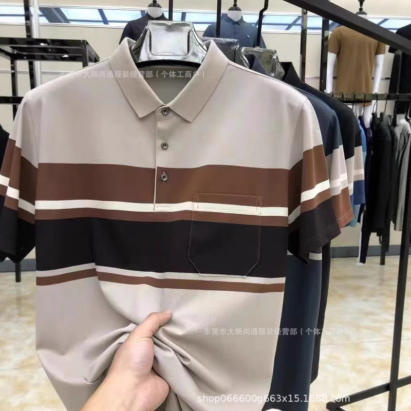 Cross-Border Export Wholesale Cheap Export Polo Shirt Middle-Aged Men's Lapel Short-Sleeved Work Clothes Men's Polo Shirt