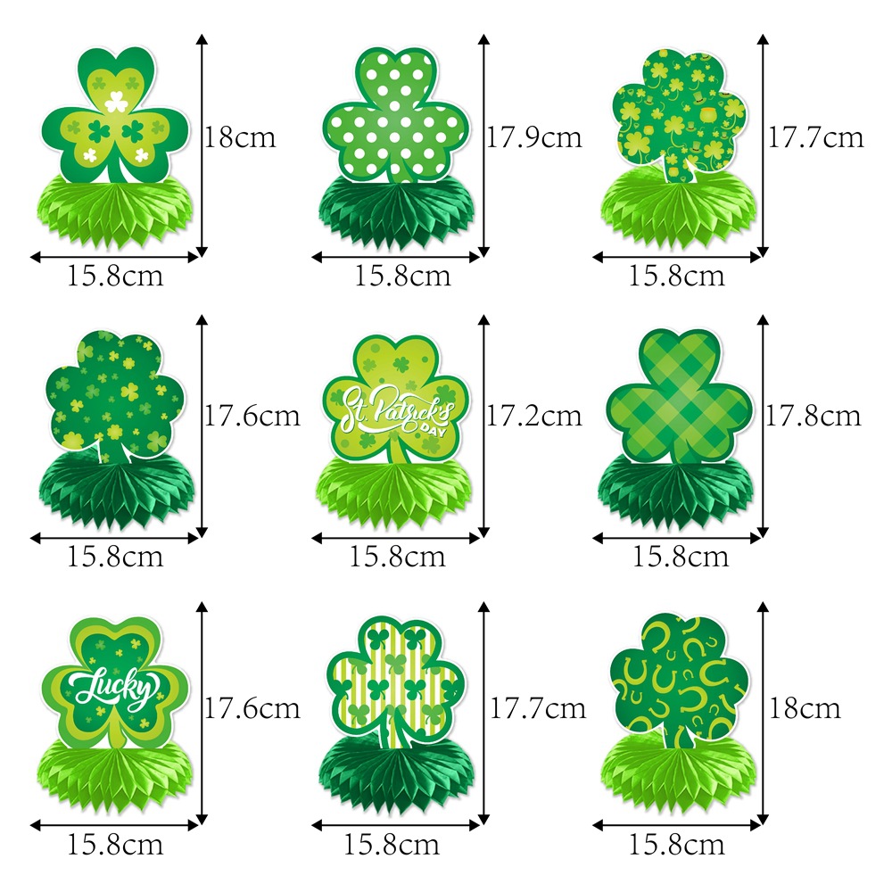 Nuevo día de San Patricio tres hojas de abeja decoración fiesta del día de Irlanda decoración estereoscópica props