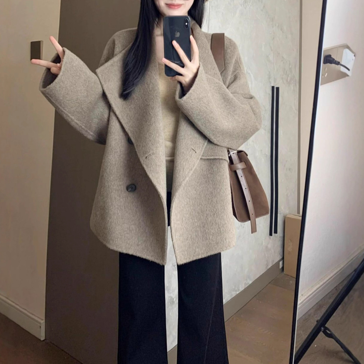 Elegant demi-season woolen coat, for teenagers, loose fit