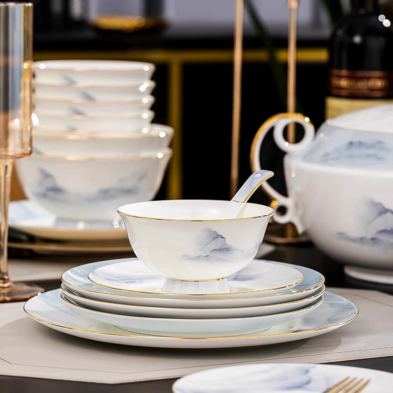 Китайская золотая роспись миска для риса домашняя Jingdezhen костяной фарфор высокий край высокая чаша для лапши рисовая чаша изысканная керамическая посуда светлая роскошь