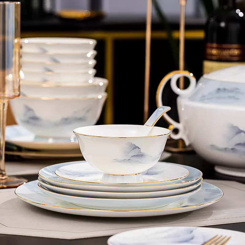 Китайская золотая роспись миска для риса домашняя Jingdezhen костяной фарфор высокий край высокая чаша для лапши рисовая чаша изысканная керамическая посуда светлая роскошь