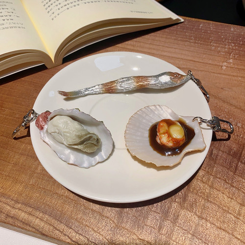 Interesting simulated food PVC oysters, scallops and dried fish keychain buckles food bag pendants accessories creative gifts