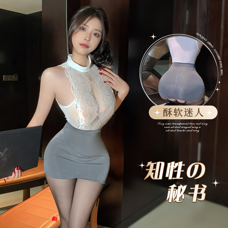 Sexy Lingerie Bra Pure Desire Style Secretary Flirting Sexy Uniform Lace Hollow See-Through Women's Hip-Hugging 157