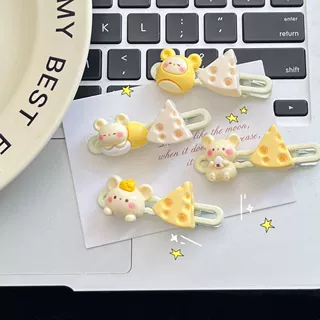 可爱小仓鼠奶酪发夹女前额刘海夹侧边碎发鸭嘴夹子边夹发卡头饰