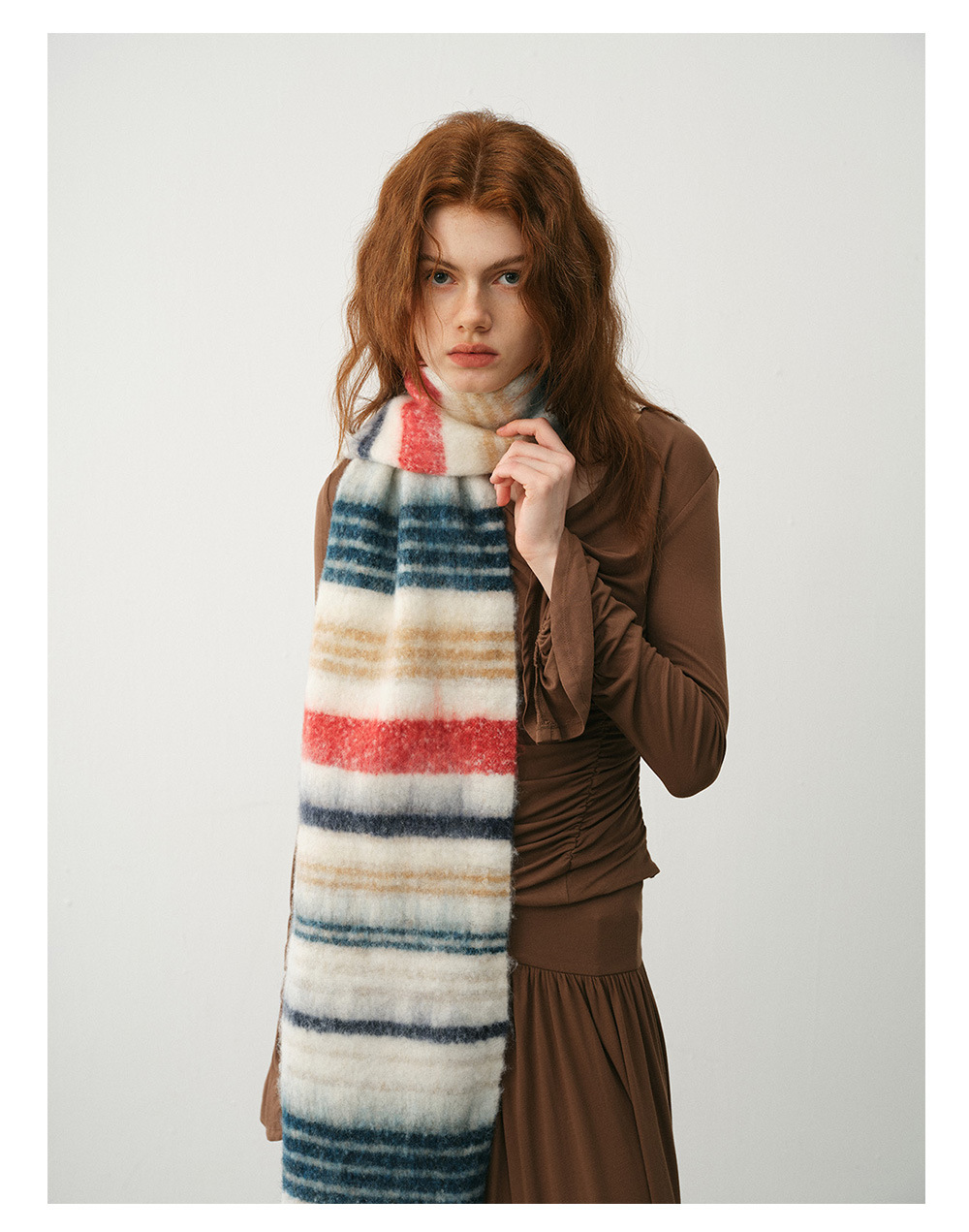 Neuer Designerschal aus Wollmischung mit Saturn-Streifen für Damen mit weichem Latz für winterliche Atmosphäre_voghion.com