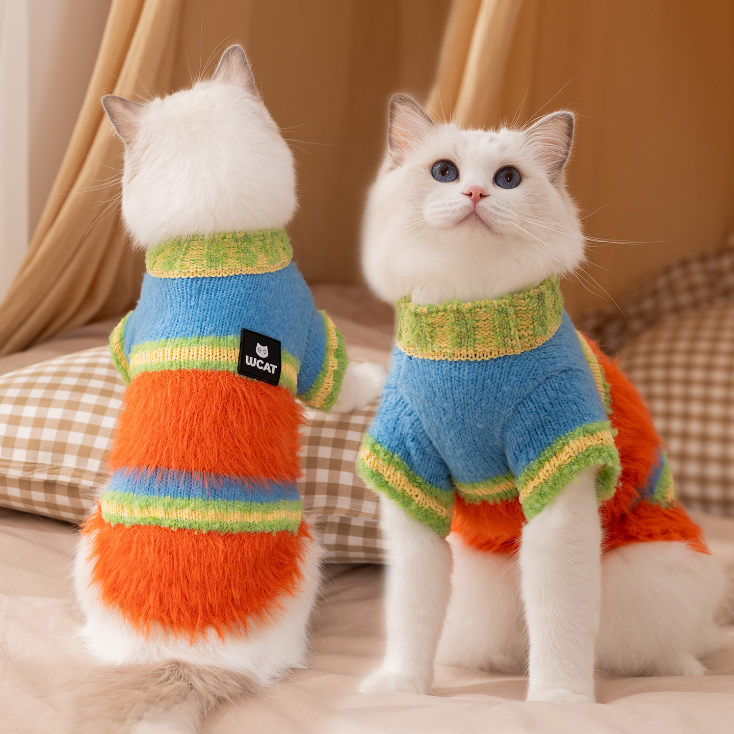 猫咪衣服秋冬款保暖毛衣彩色条纹背心比熊雪纳瑞约克夏新款宠物服