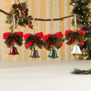Cross-Border Iron Bell Bow Red Fruit Pine Branch Pine Cone Pendant Door Hanging Christmas Decorations Christmas Tree Hanging Ornaments
