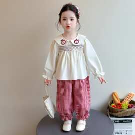 早秋女童套装秋季2026新款儿童娃娃领上衣休闲裤秋装女宝宝两件套