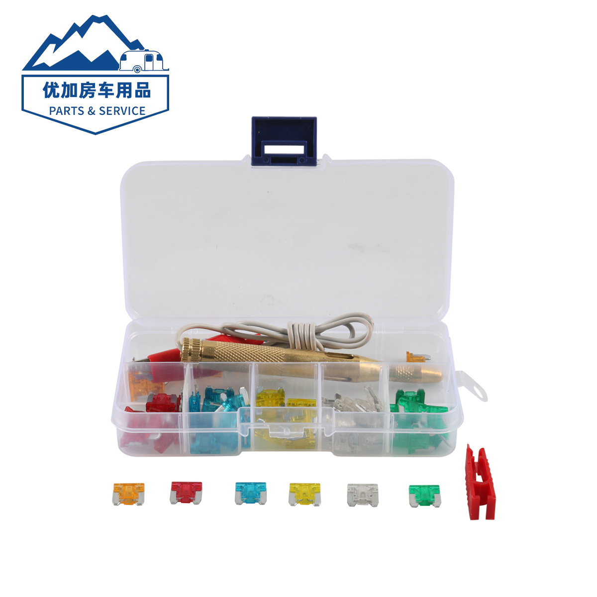 60片装-5A 10A 15A 20A 25A 30A车用迷你保险片组合,配铜制测电笔