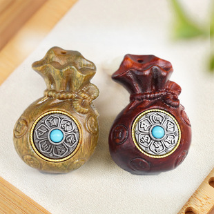 Rosewood green sandalwood DIY money bag six words mantra Lucky Bag transfer plate mobile phone chain keychain pendant jewelry wholesale