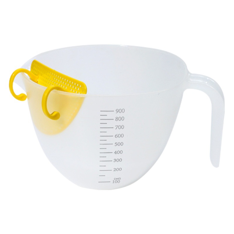 Filtro taza de medición de gran capacidad con escala huevo líquido plástico huevo batir taza huevo hornear con pantalla de filtro cocina arroz lavado tazón