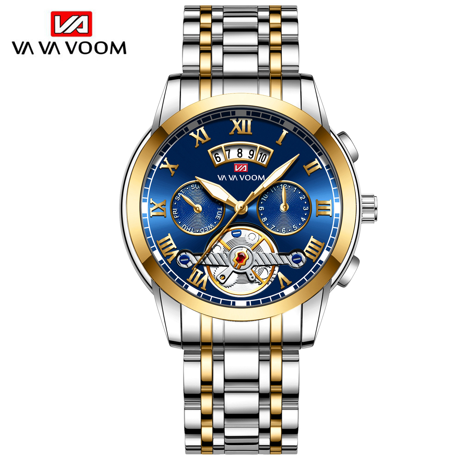Reloj multifuncional tourbillon de acero inoxidable para hombre, reloj luminoso a prueba de agua para hombre, reloj de pulsera de acero.