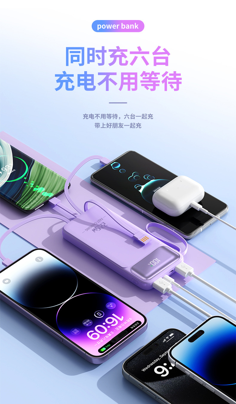 3C certified cross-border wired fast charging portable charger with customized digital display slim 10000mah mobile power bank