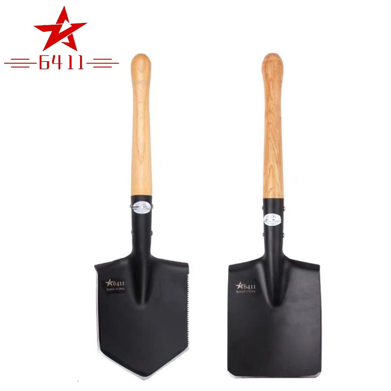 6411工兵铲方锹尖锹木柄小锹户外钓鱼露营便携锹铲