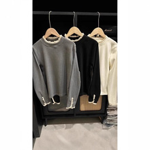 甜妹纯欲风长袖T恤女蕾丝边半高领打底衫德绒加厚加绒内搭上衣服