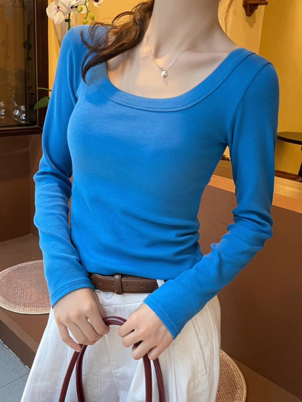 灰色方领正肩打底衫女2025春季新款低领长袖恤内搭开春修身上衣|undefined