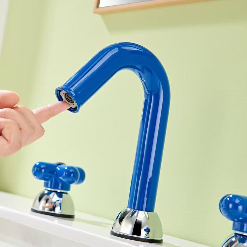 Cross-Border Candy-Colored Washbasin Faucet All-Copper Hot and Cold Basin Bathroom Under-Counter Basin Split Double-Hole Faucet Cross-Border Candy-Colored Washbasin Faucet All-Copper Hot and Cold Basin Bathroom Under-Counter Basin Split Double-Hole Faucet