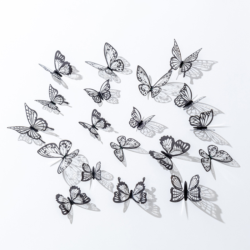 Simulación 3D estereoscópica mariposa creativa hogar fondo de la sala de estar decoración de pared pegatinas de PVC blanco y negro mariposa pegatinas de pared diy