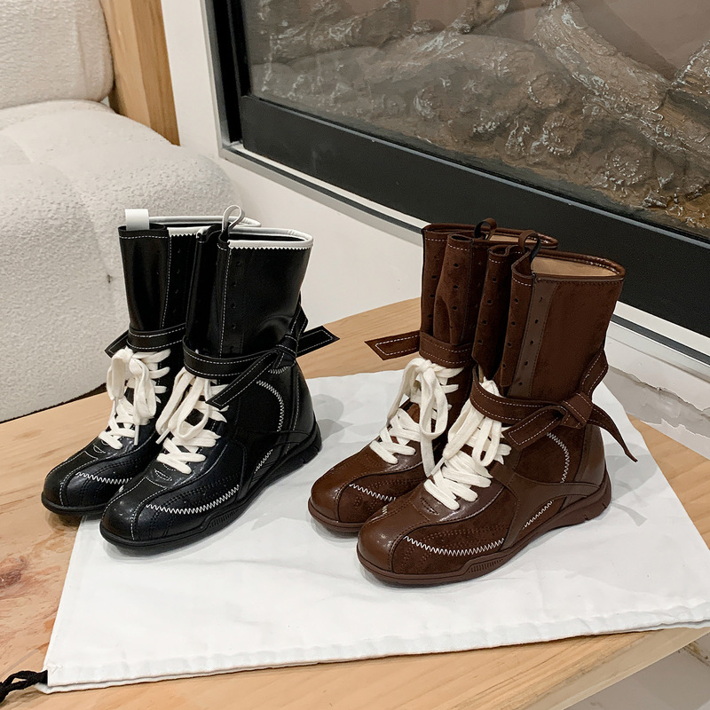 Boxing Boots with 6cm Internal Height Increase, Retro Martin Boots for Women, 2026 Autumn New Style, Western Boots with Color-Blocking and Lace-Up Boxing Shoes Boxing Boots with 6cm Internal Height Increase, Retro Martin Boots for Women, 2026 Autumn New Style, Western Boots with Color-Blocking and Lace-Up Boxing Shoes