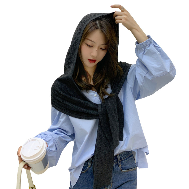 Estilo coreano nuevo chal de punto de las mujeres Otoño e Invierno bufanda de lana sombrero de una sola pieza ropa exterior color sólido mantón del Cabo en stock