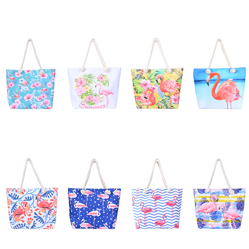 아마존 국경 핫 플라밍고 여성 비치 백 비즈니스 여행 보관 토트 대용량 어깨 가방