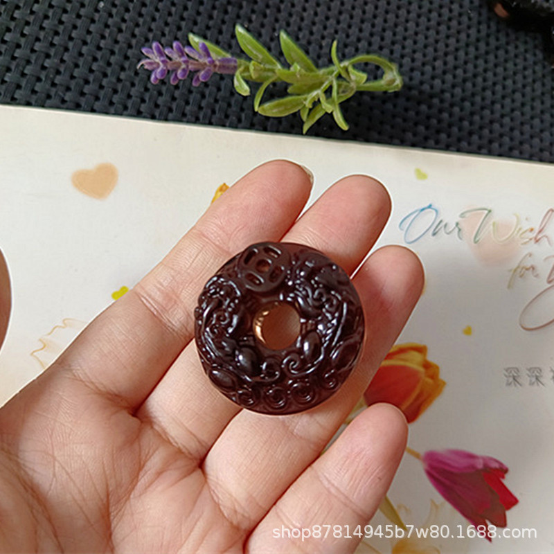 아이스 흑요석 더블 브레이브 피스 버클 베어 펜던트 (직경 약 32mm)