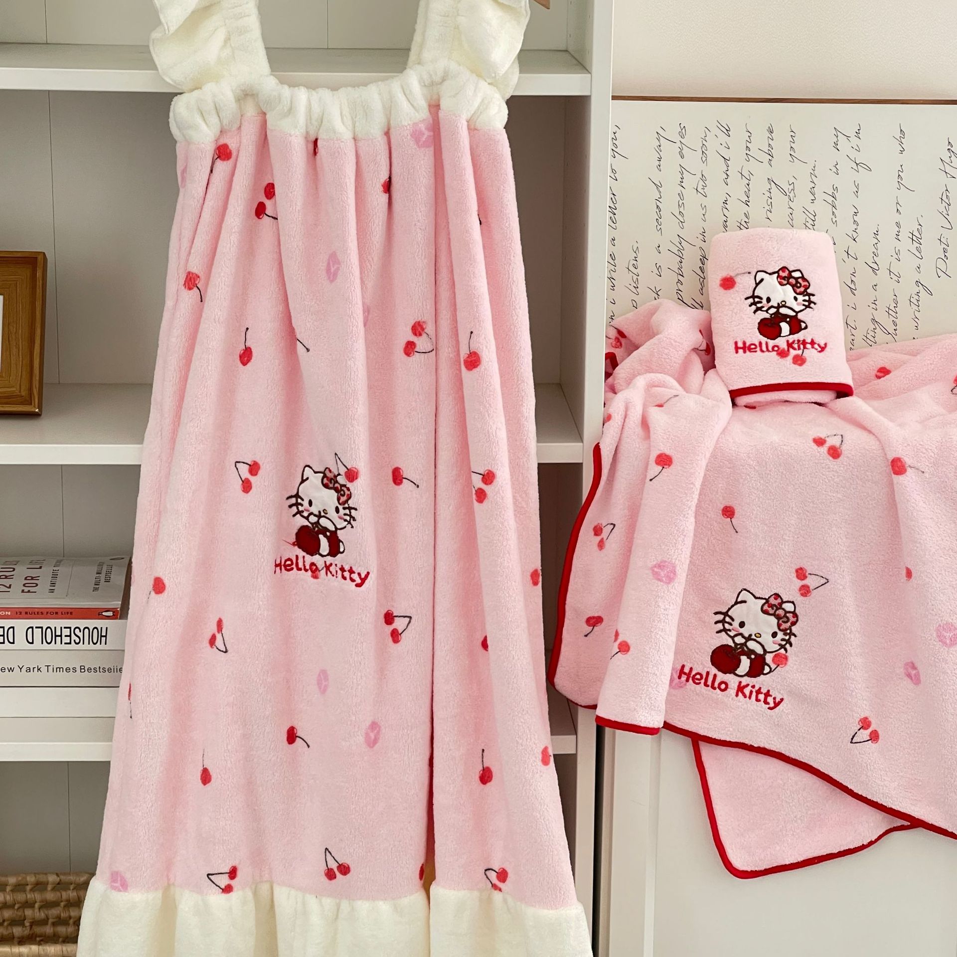 Genuina toalla de baño de gatito impresa coral vello que algodón absorbente rápido baño seco gran toalla lindo sombrero de cabello seco