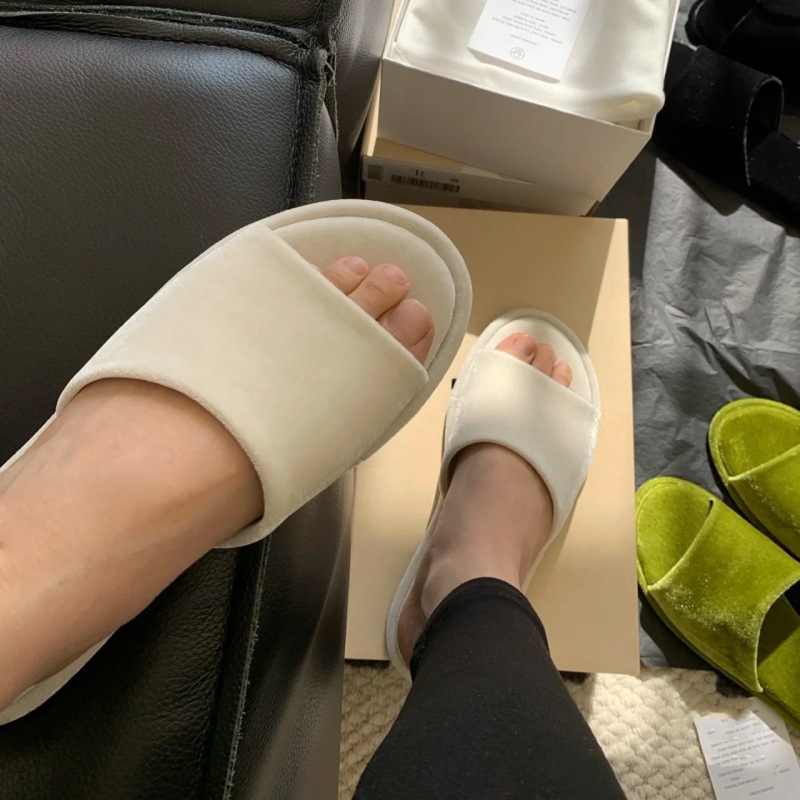 Minimalistische Flache Damen-slipper Aus Leder Und Samt_voghion.com