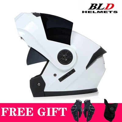 Motosiklet kaskı (dəbilqə) — Wholesale Motorcycle Full-Face Helmets, Electric - white-brown-lenses-comes-with-mask-gloves-s55-56