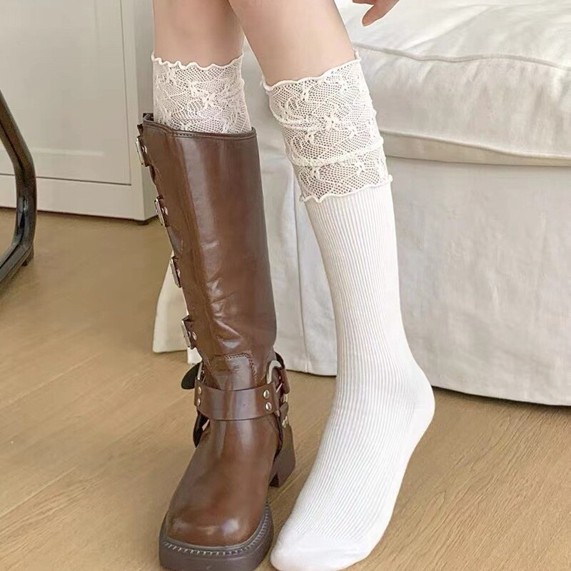 Lace Patchwork Autumn and Winter Socks for Women, High Tube Socks, Ins Ballet Style Boot Socks, Lace Sweat-Absorbing Lace Edge Slouch Socks Lace Patchwork Autumn and Winter Socks for Women, High Tube Socks, Ins Ballet Style Boot Socks, Lace Sweat-Absorbing Lace Edge Slouch Socks