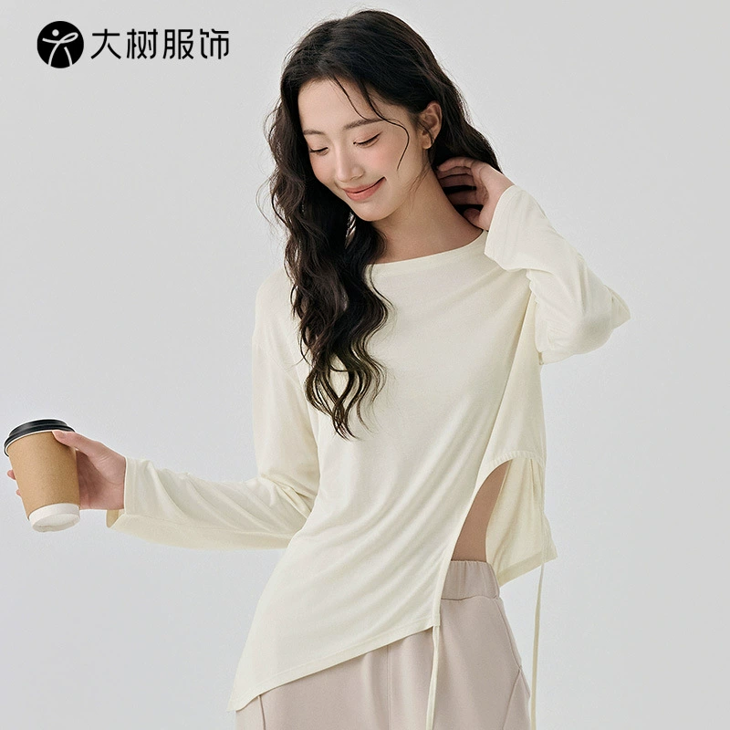 Блузка для йоги из модала с сексуальным вырезом на шнурке сбоку, свободная и дышащая спортивная блузка для пилатеса для женщин с длинными рукавами