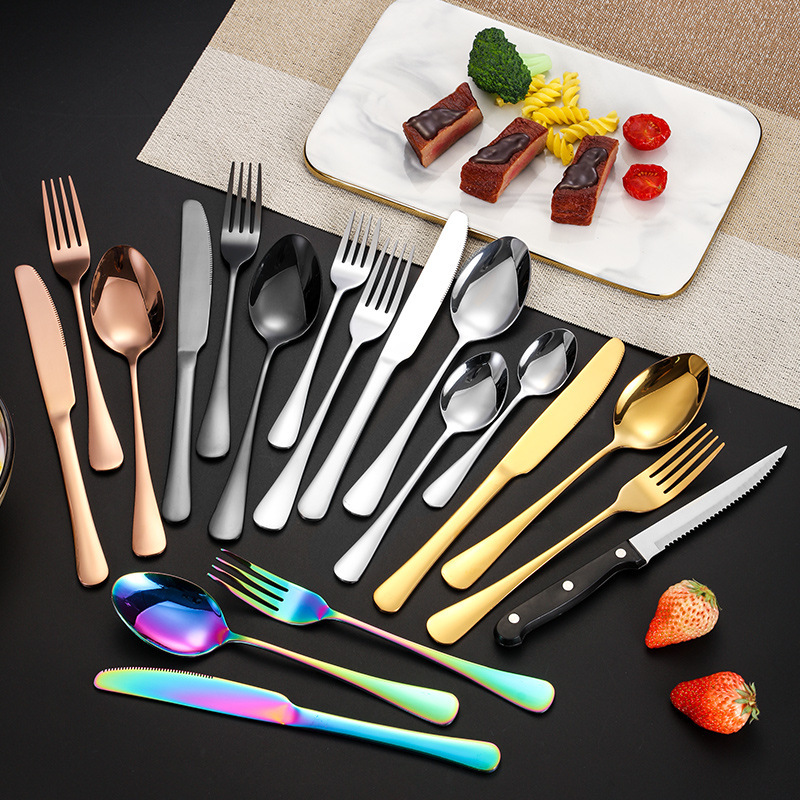 Amazon Cross-border 1010 Stainless Steel Knife Spoon Fork Hotel Tableware Thickened Main Knife Steak Knife Tea Spoon suit Amazon Cross-border 1010 Stainless Steel Knife Spoon Fork Hotel Tableware Thickened Main Knife Steak Knife Tea Spoon suit