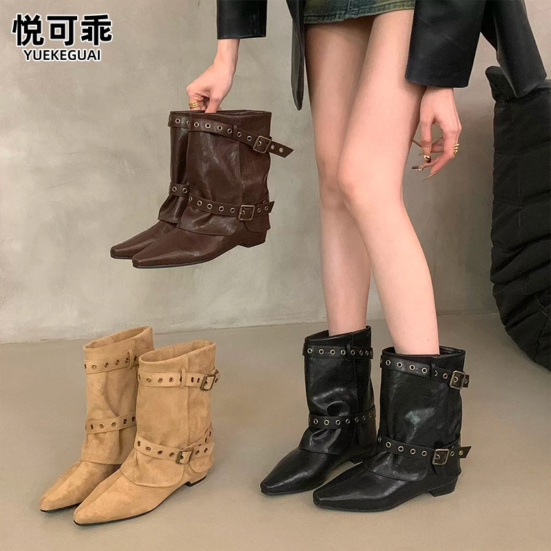 Genuine leather retro western cowboy boots for women, 2026 autumn new style, ankle boots, short boots, stacked Martin boots Genuine leather retro western cowboy boots for women, 2026 autumn new style, ankle boots, short boots, stacked Martin boots