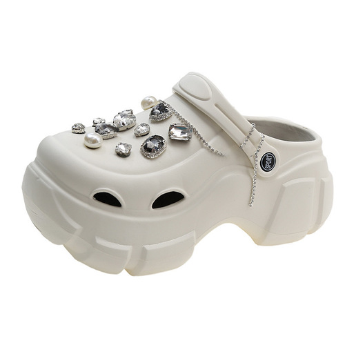 Women's Fashion Crocs Hole Shoes with Thick Insoles, Elevation and Non-slip, Trendy and Cute Beach Slippers for Summer Outdoor Wear