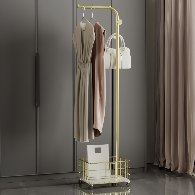 掛衣架臥室落地岩板帶輪移動置物架金屬收納架子省空間簡易衣帽架