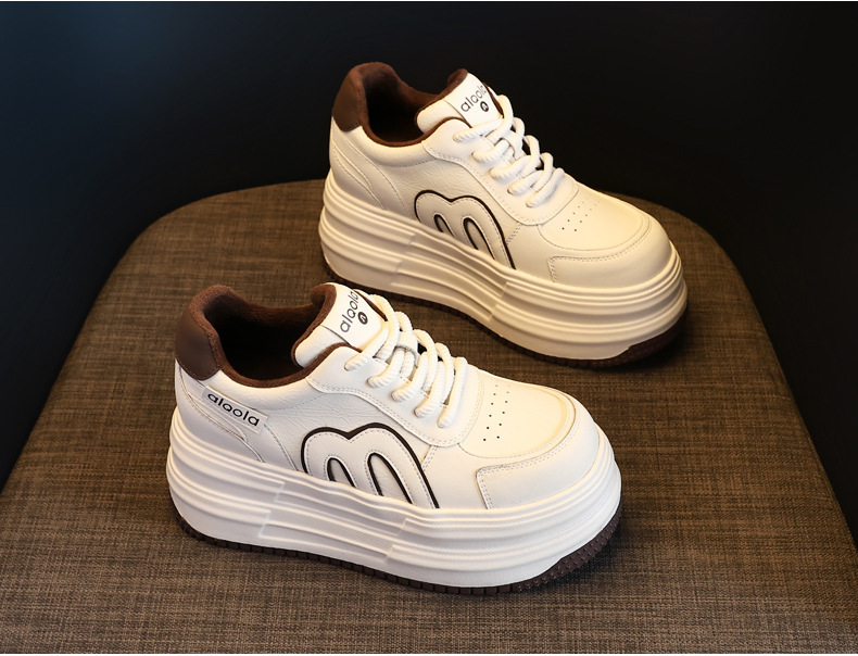 Giày sneaker nữ đế dày tăng chiều cao, phong cách đa năng, lót nhung ấm — gạo nâu chi tiết 5