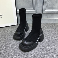 黑色厚底增高小個子馬丁靴女春秋ins英倫風2022年新款百搭潮短靴