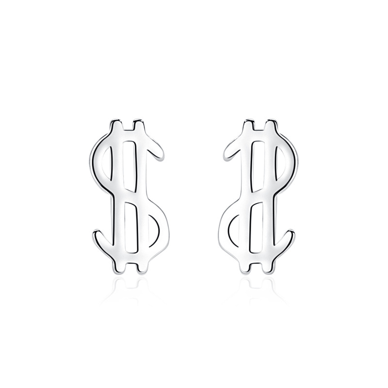 Plata esterlina s925 moneda símbolo Stud pendientes nicho diseño plata esterlina Stud pendientes nuevo personalizado Stud pendientes dormir-libre recogida