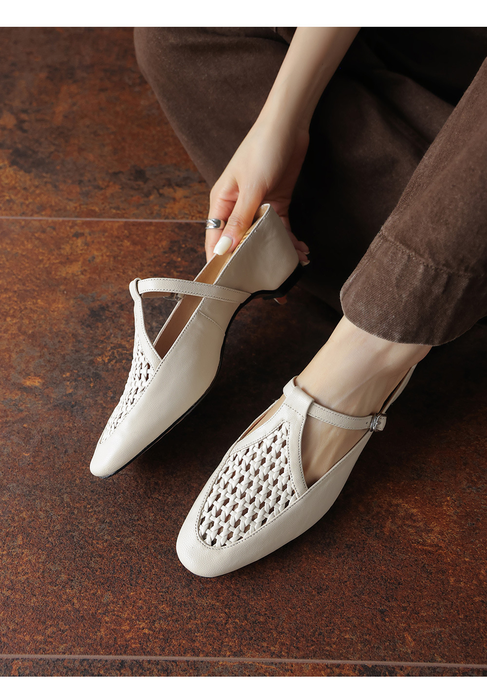Dép mule nữ gót cao 6 cm, mũi kín, đế xuồng đan, phong cách mùa hè — đen chi tiết 6