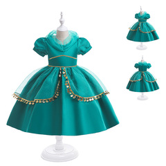 European and American girls' Halloween Aladdin magic lamp Jasmine princess dress children's green Children's Day performance dress