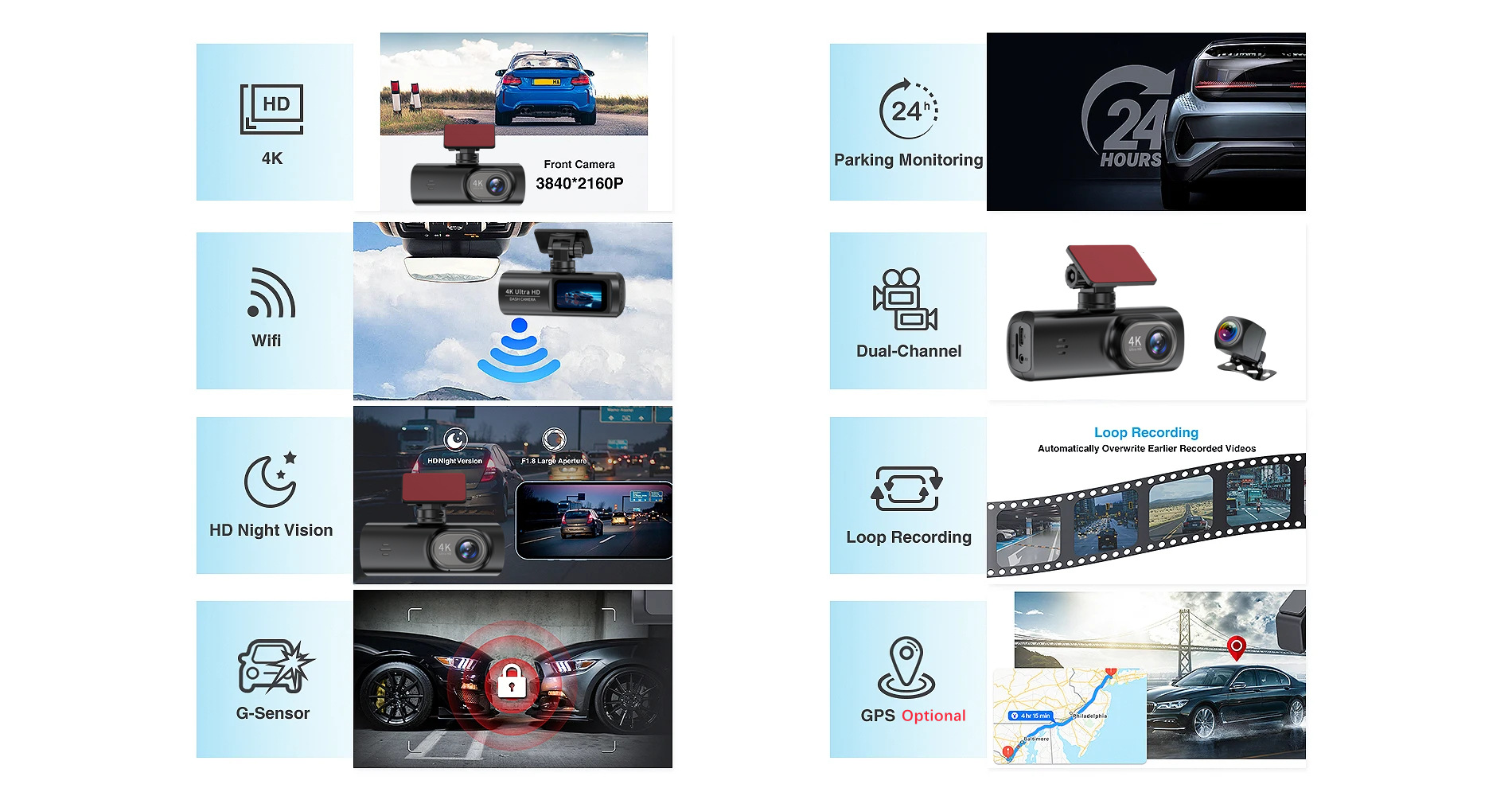 New V22 Dash Cam HD 4K Dual Front and Rear Recording Mobile WiFi Connection GPS Positioning Car Recorder
