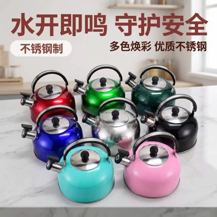 Stainless Steel European-Style Kettle for Home Use, Durable for Induction Cookers and Gas Stoves, Flat Bottom with Whistle, Suitable for Outdoor Use and General Tea Brewing