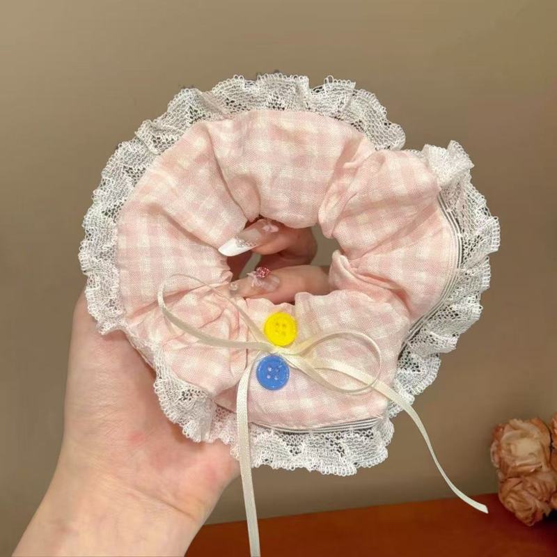 韩系ins风可爱小狗蕾丝花边蝴蝶结大肠发圈甜美发饰少女马尾头绳|undefined
