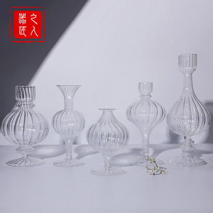 Dining Room Living Room Ornaments Glass Vase ins Minimalist Decoration Retro Irregular Shaped Color Striped Vase