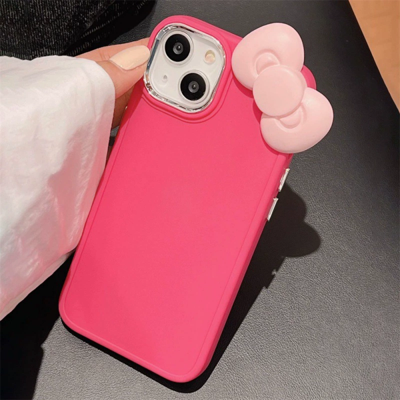 Чехол для телефона (Apple) для iPhone 15 Pro Max — силиконовый матовый с бантом, защита камеры