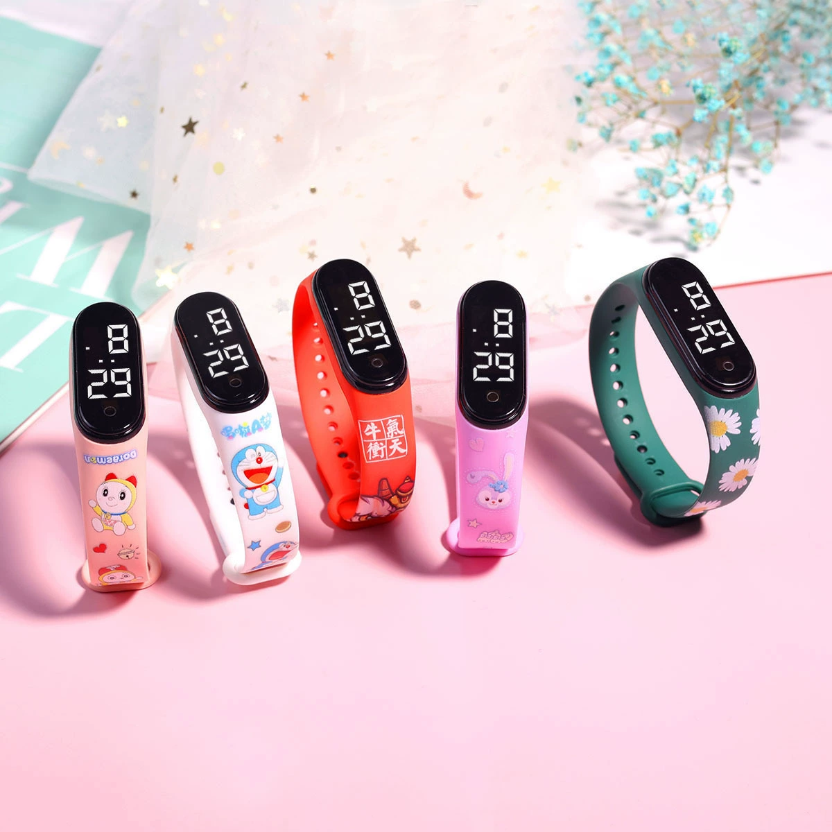 Личность крутой мультяшный принт водонепроницаемый светодиодные электронные часы белый свет сенсорный водонепроницаемый студент минималистские спортивные часы