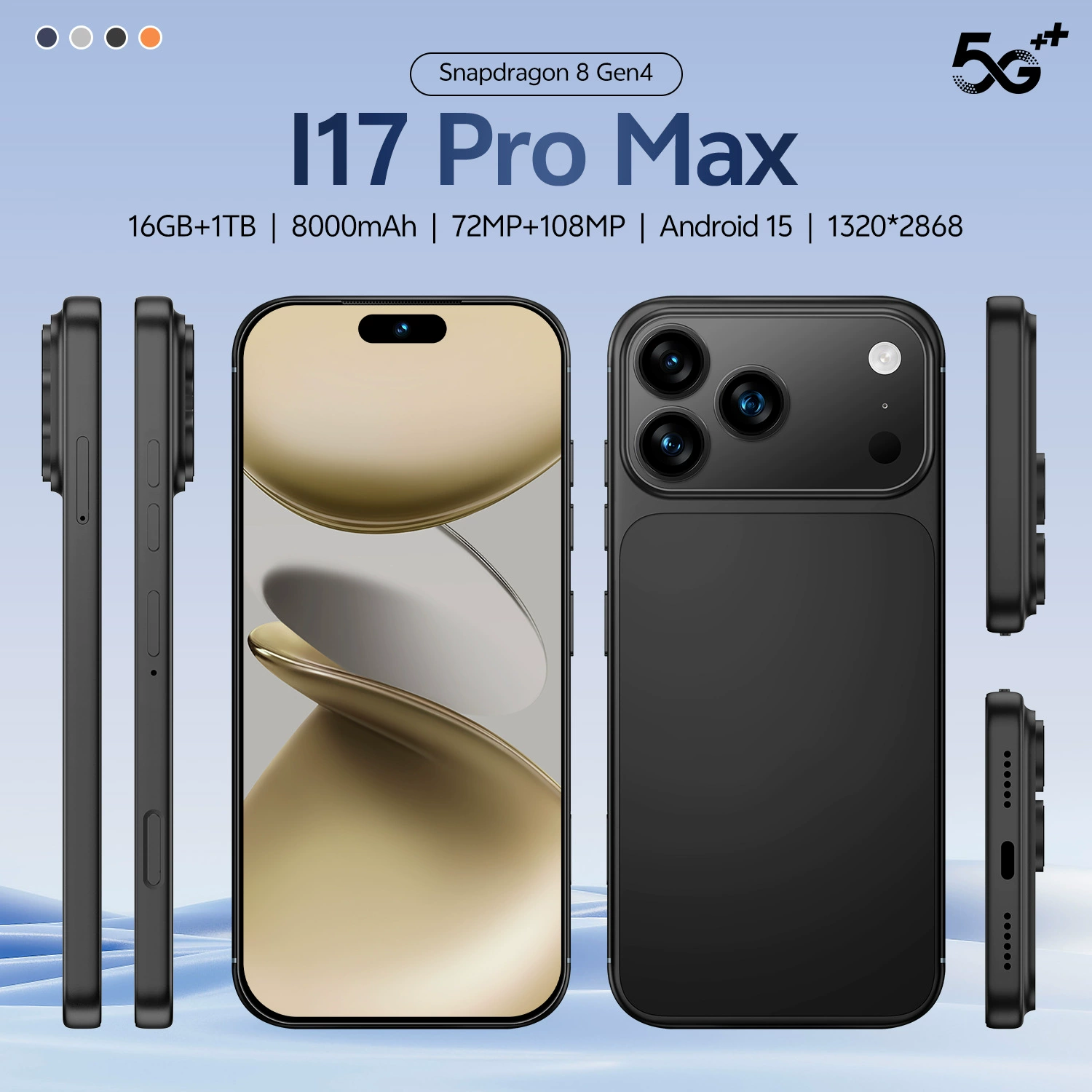 Мобильный телефон, Intel Core i17, 17 Pro Max, 64 ГБ, 7.3" экран, 4G, Android